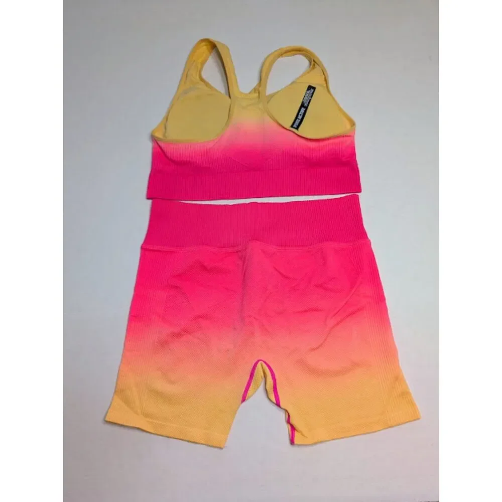 Victoria's Secret Pink Active XL Neon Princess x Peach Sports Bra & Bike Shorts - Picture 3 of 5